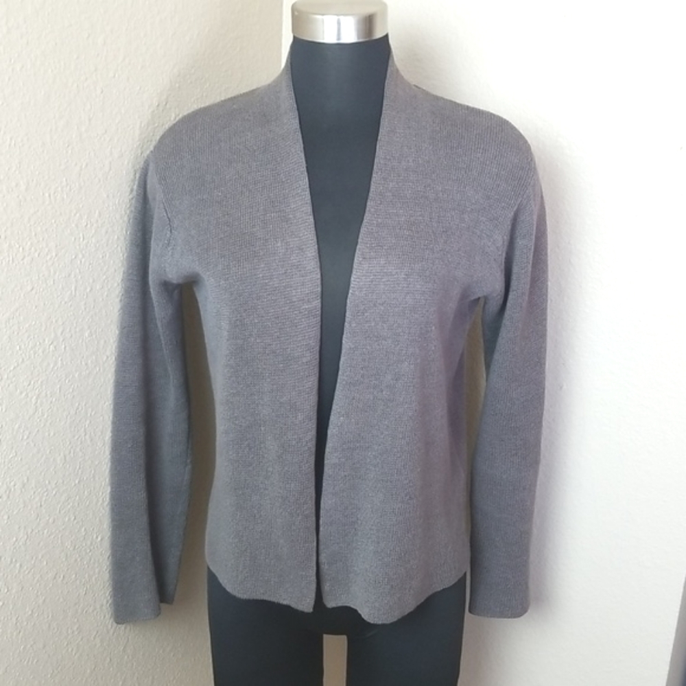 Eileen Fisher Green Open Front Linen Cardigan Sweater Petite